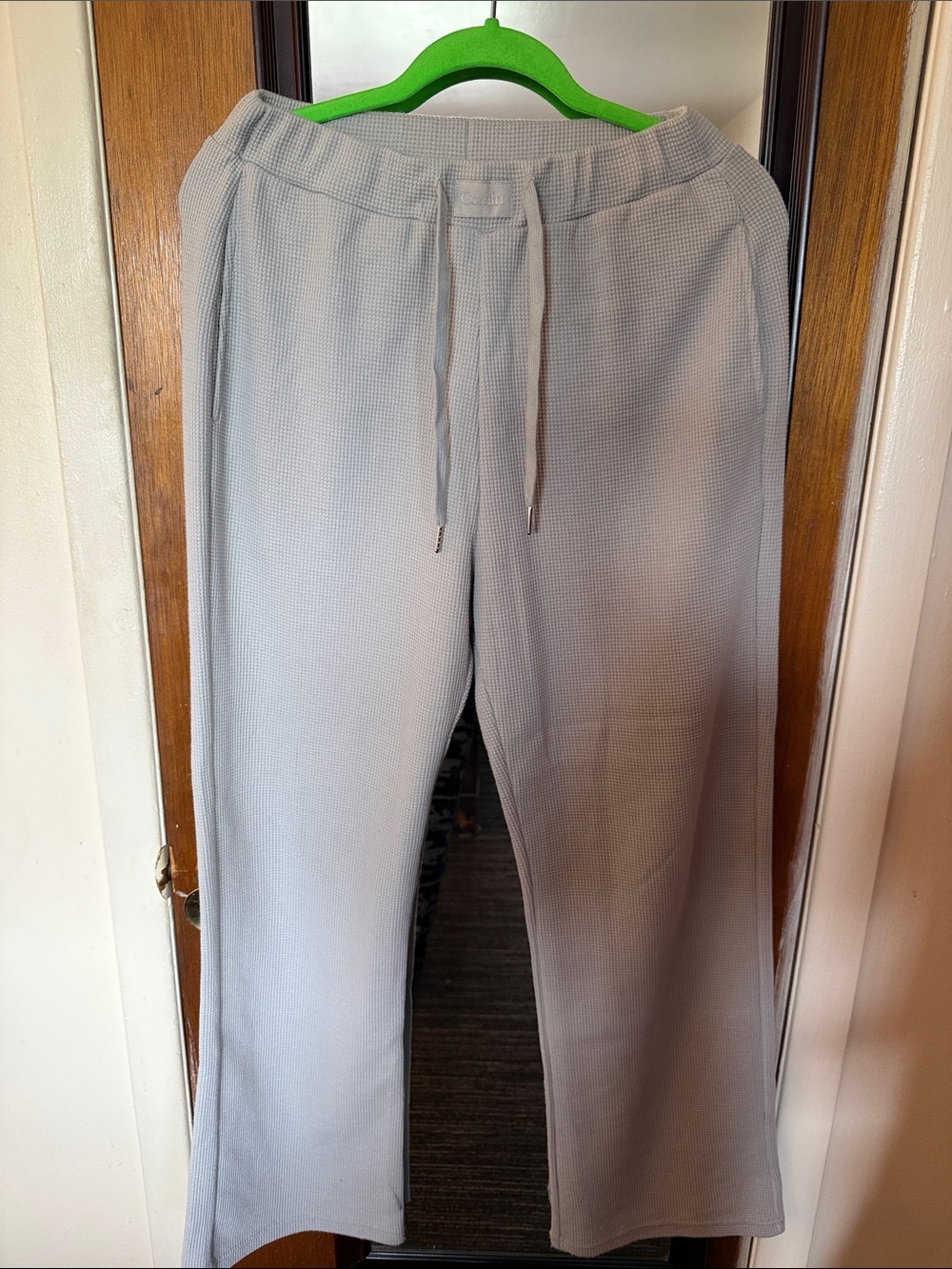 Light Gray Woman’s Waffle Texture Drawstring Pants